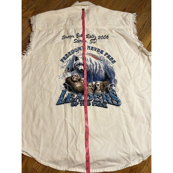 Mens 2006 Sturgis Bike Rally Mt Rushmore Wolf Leaders Of The Pack White Denim L - Picture 10 of 12